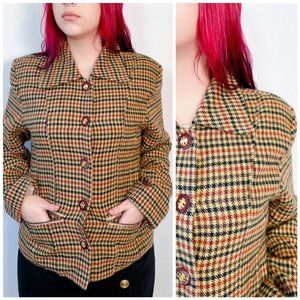 Vintage Y2K Menswear Womens Plaid Academia Blazer Size L Large Brown Preppy